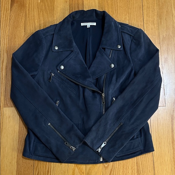 Rebecca Minkoff Navy Suede Leather Moto Jacket - Picture 7 of 8